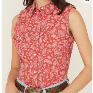 Wrangler - Red & White Patterned Retro Pearl Snap Button Down Tank